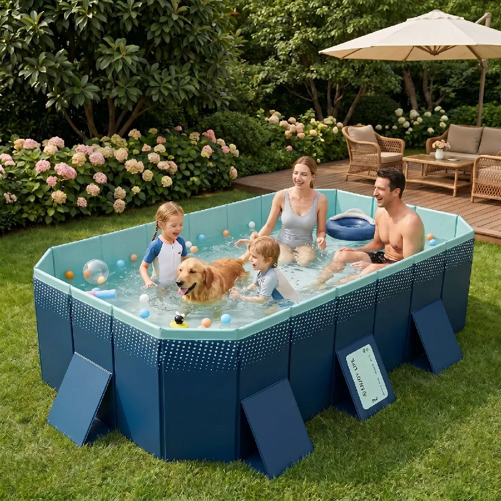 

4m/3m Foldable Large Rectangular Family Swimming Pool – Non-Inflatable, Easy Set-Up, Portable Above Ground Pool for Adults, Kids, Pets – Ideal for Outdoor Backyard, Garden Summer Water Party