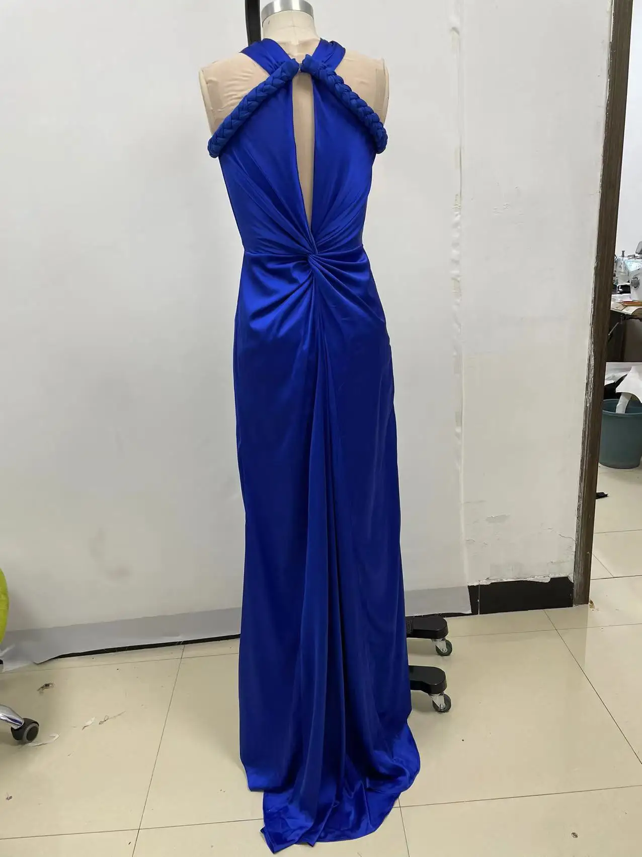 Rose red blue fashion sexy backless halter neck tight long dress 2024 rayon sleeveless hollow floor length dress