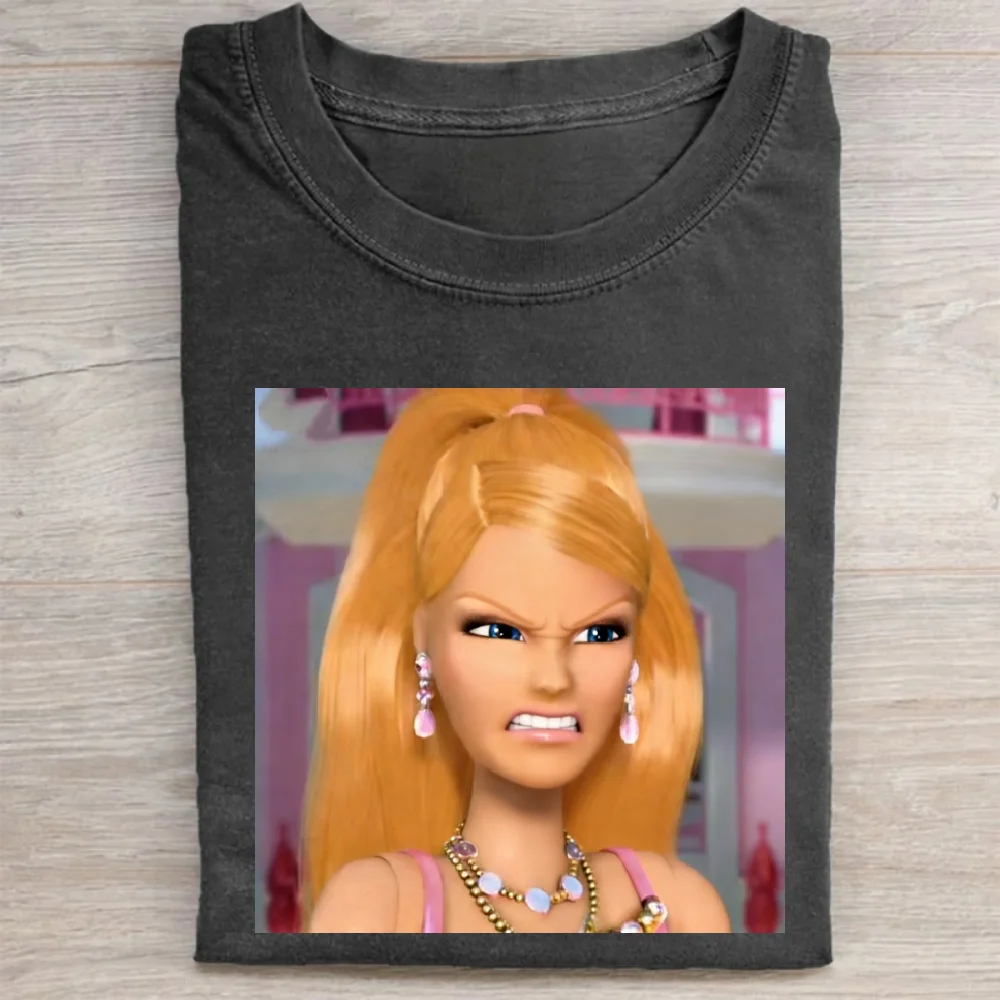 Moda boneca padrão t camisa solta unisex casual t confortável estilo de rua vestuário tendência amante uso diário concerto outfit presente