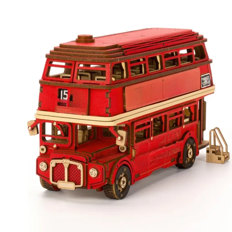 Robotime London Tour Bus 3D Drewniane Puzzle Model Autobusu do Składania, Zabawka, Kolekcjonerski Model, Prezent dla Chłopców i Dziewczynek — zdjęcie 2