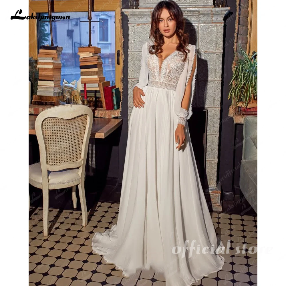 Lakshmigown Civil Chiffon Strand-Hochzeitskleider 2027 Langarm Sexy Boho Brautkleid Spitze Maßanfertigung – Detail 5