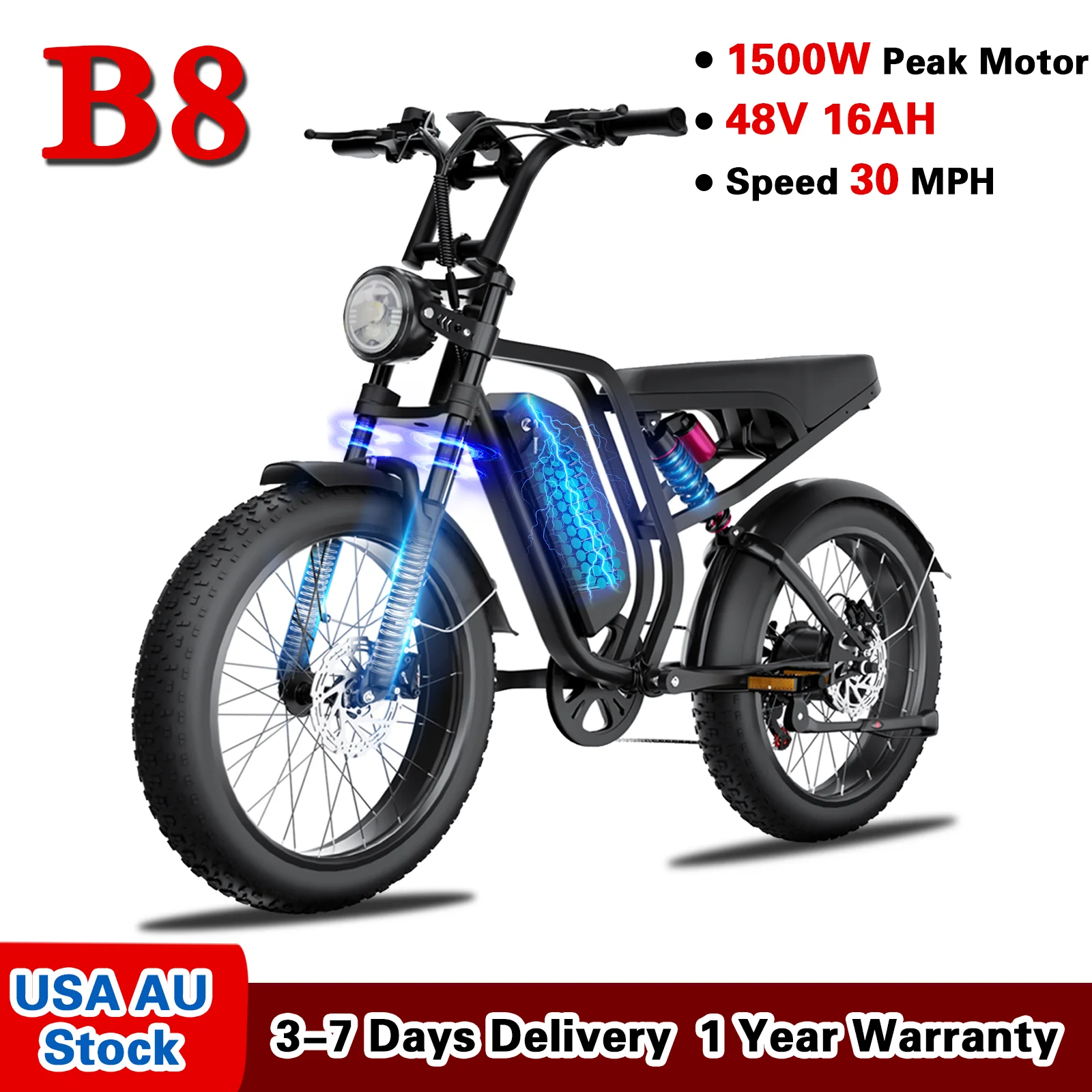

Moobelo B8 Winter-Ready E-Bike 1500W Peak 48V 16AH 30MPH 85Nm Torque | Snow Traction Fat Tire Off-Road Beast (US Legal & Stock)