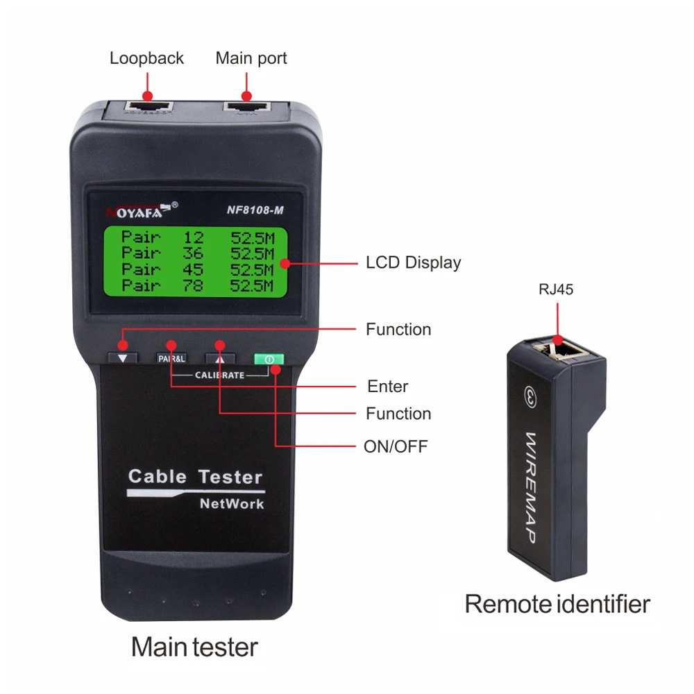 Imagem -02 - Noyafa-network Cabo Tester Nf8108m Medida Remota Comprimento Tracker Ferramenta de Rede para Stp Utp Cabos Twisted Twin