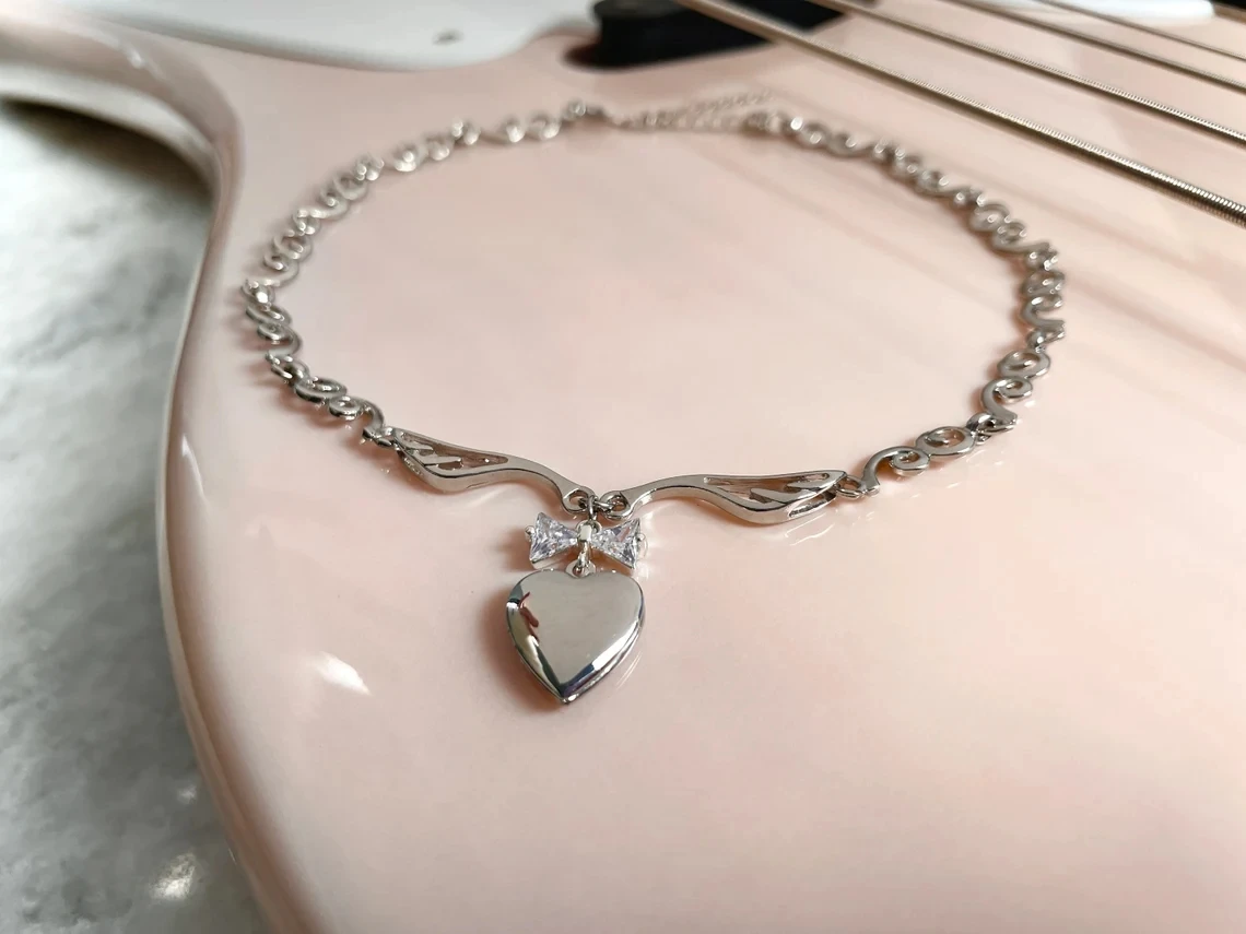 Y2k Coquette Heart Locket Necklace Bow Choker Shoujo Fairycore Aesthetic Necklace Valentine's Day Gift For Women