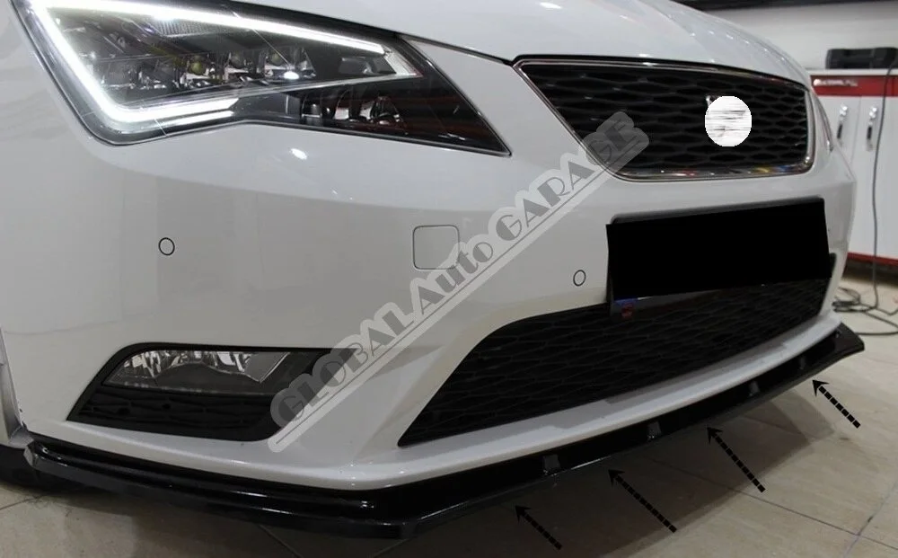 For SEAT LEON MK3 Front Bumper Attachment Lip 2012-2020 Piano Glossy Black Splitter Diffuser Mud Flaps Universal Spoiler Bumper