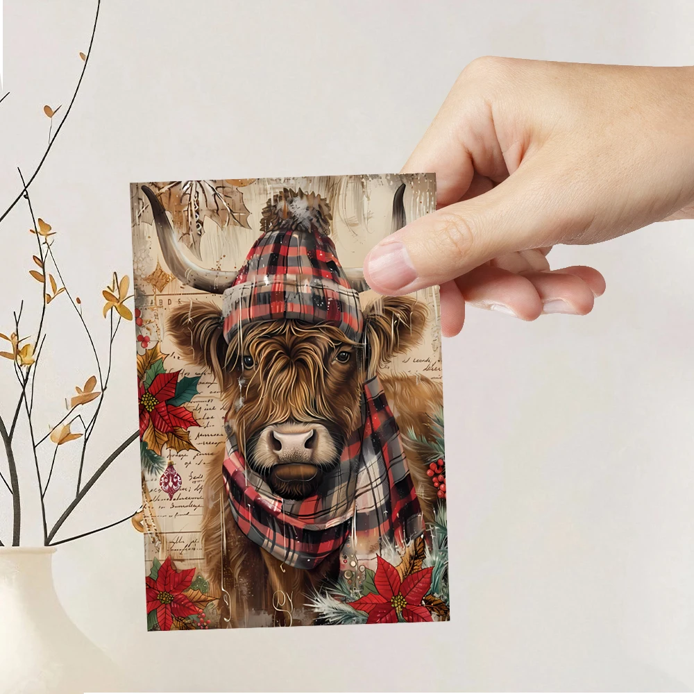 32 Stück, Weihnachts-Postkarte mit Highland-Kuhmotiv, Geburtstags-/Jubiläumsgeschenk, Sammlerstück, geeignet zum Verschenken, kann verschickt werden. – Detail 6
