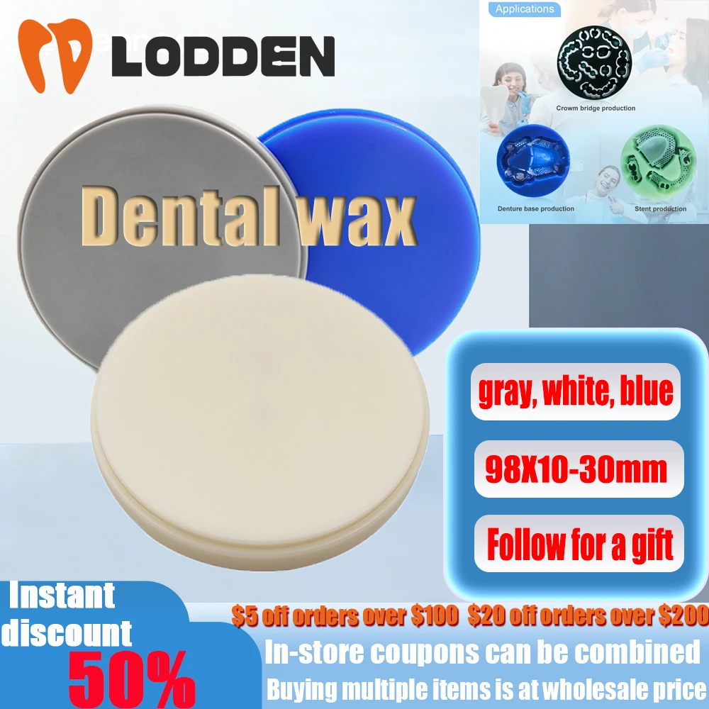 

LODDEN Dental Lab WAX Dics 98 мм * 10-30 мм Блок для CAD CAM Восковой диск Материалы для стоматологических протезов Shore D Материалы для стоматолога