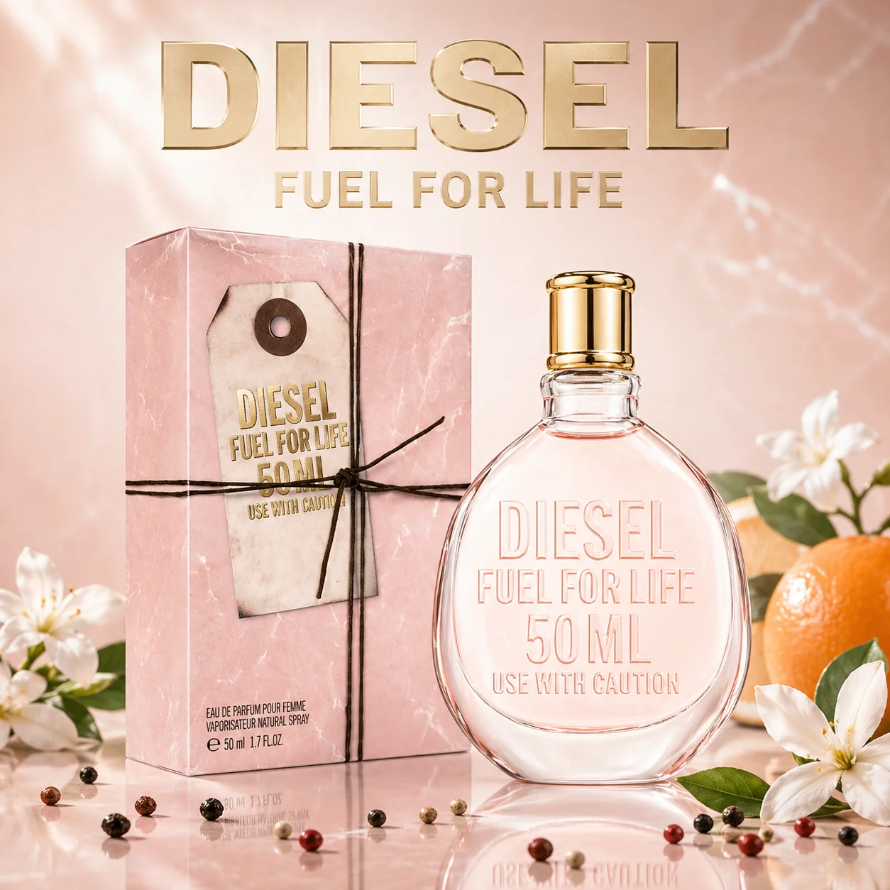 Perfume Diesel Fuel for Life para mujer, 50 ml, aroma duradero, notas de jazmín, pachulí y almizcle, idea de regalo para mujer
