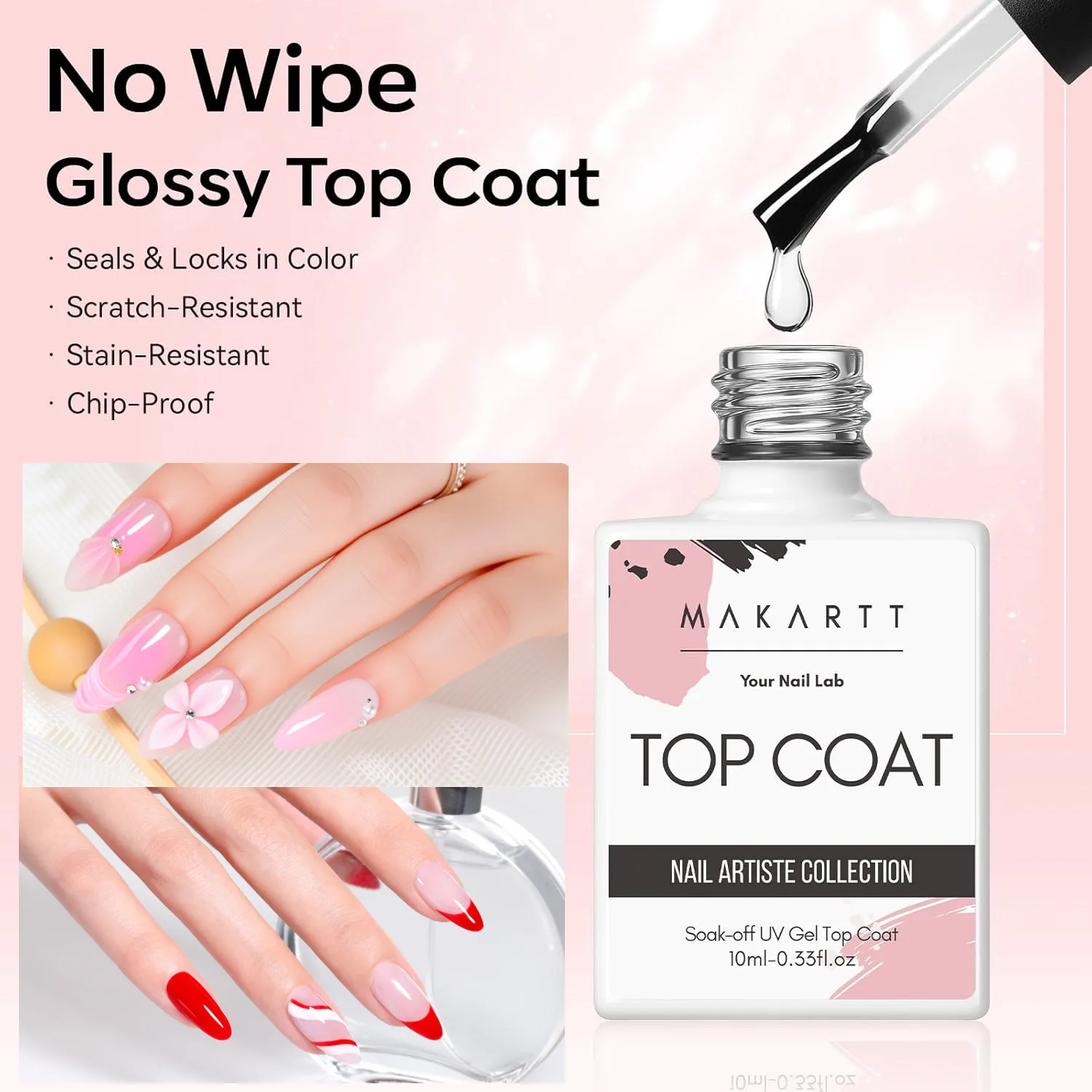 ชุดเจลทาเล็บ Makartt No Wipe Gel Top and Base Coat – เนื้อแมทและเงา, 3 ชิ้น ยาทาเล็บเจลแบบลอกออกได้ ติดทนนาน