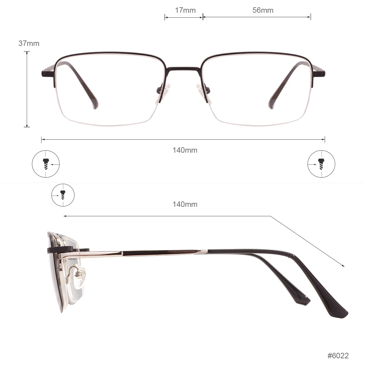 Men Metal Rectangle Glasses Frame Half Rim Superfine With Spring Hinge With Clip On Sunglasses For Optical Prescription Lenses