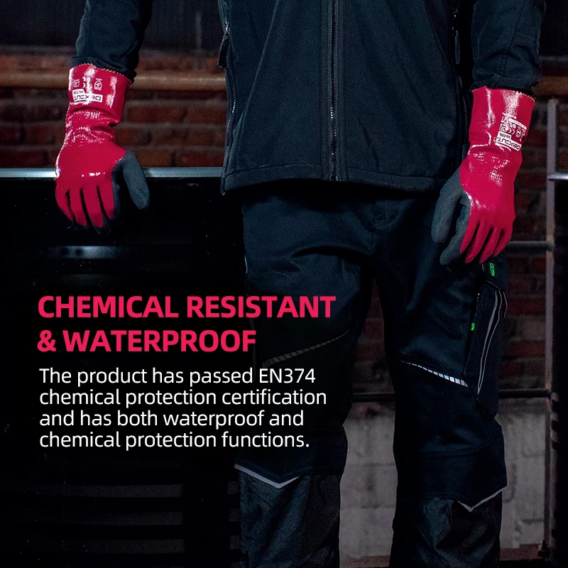 Wonder Grip 1 Pair Chemical Resistant Safety Work Gloves Full Triple Latex Coating 18 Gauge Nylon & Spandex Lining 33cm Long