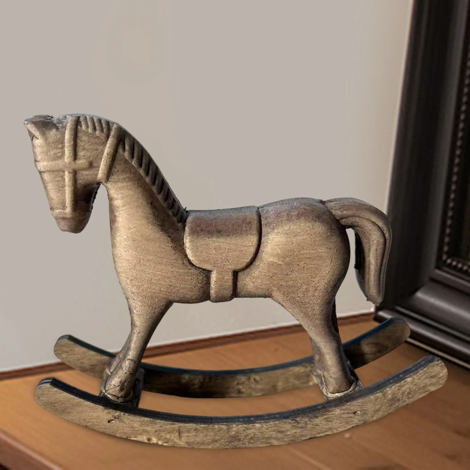Wooden Rocking Horse Decoration Ornament Wooden Horse Statue Decoration for Living Room Bookcase Bedroom Desktop Parties view 2