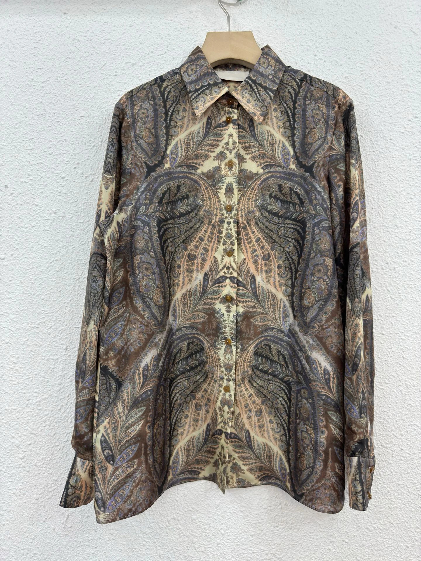 

100% Real Silk Women New Long Sleeve Turn-down Collar Single Breasted Shirts Vintage High Quality Chic Bohemian Office Lady Tops