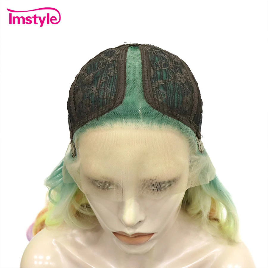 Imstyle-Peluca de cabello sintético con malla frontal para mujer, cabellera larga y ondulada de fibra resistente al calor, Multicolor, parte en T,