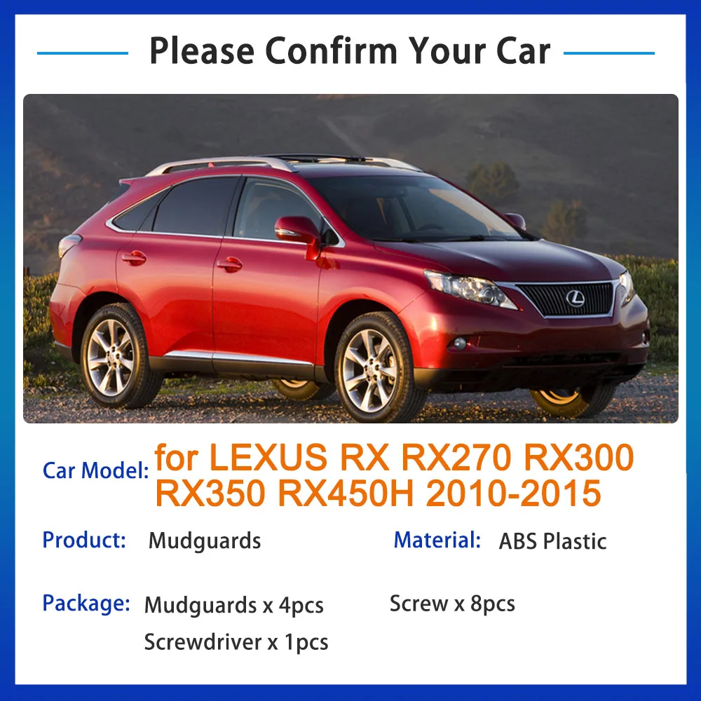 for LEXUS RX RX270 RX300 RX350 RX450H 2010 2011 2012 2013 2014 2015 Mudflap Mudguard Fenders Splash Guards Front Car Accessories