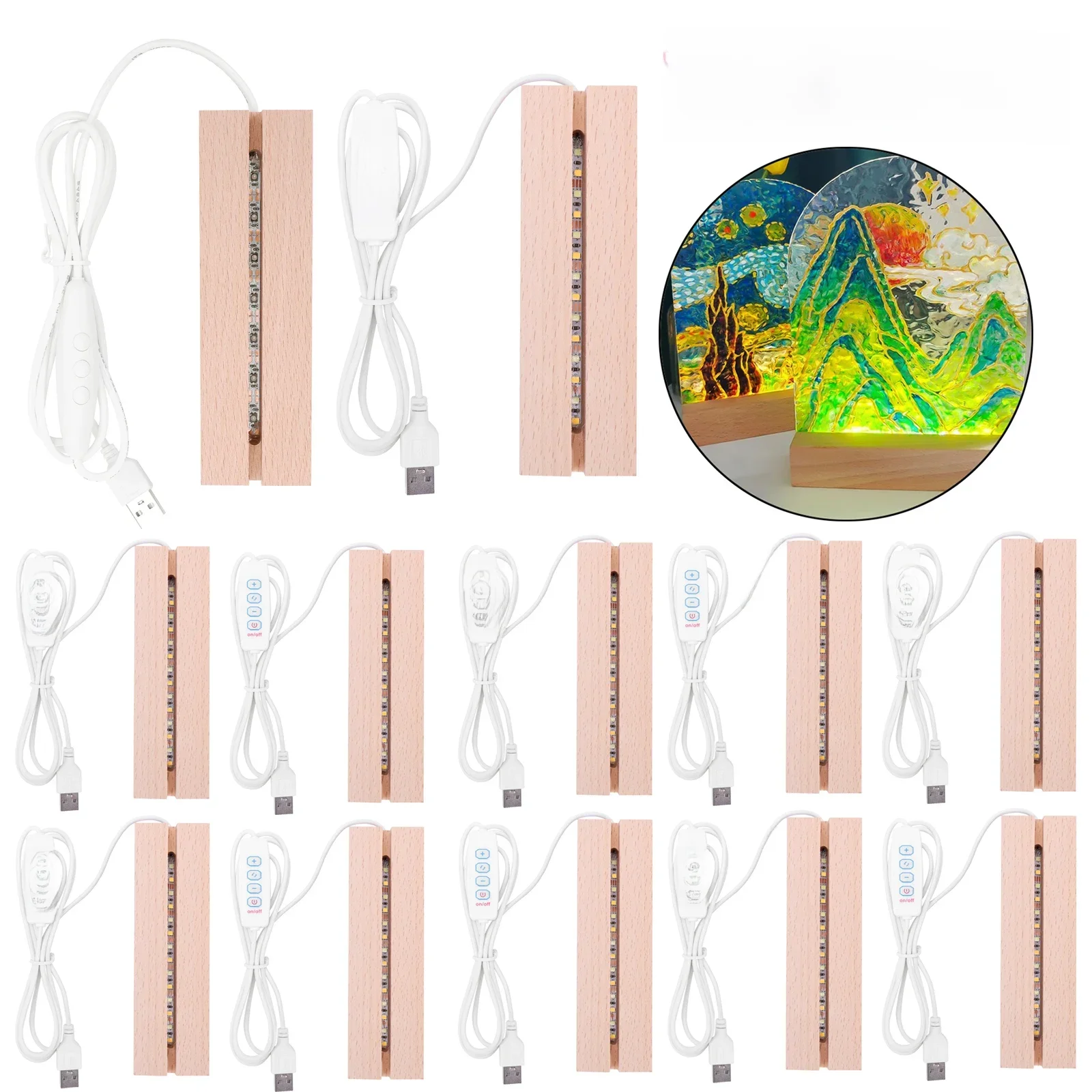 Base d'affichage créative en bois à LED, cristal rectangulaire, support 4.2 par USB, art en résine, ornement décoratif, cadeau pour enfants, 1-10 pièces