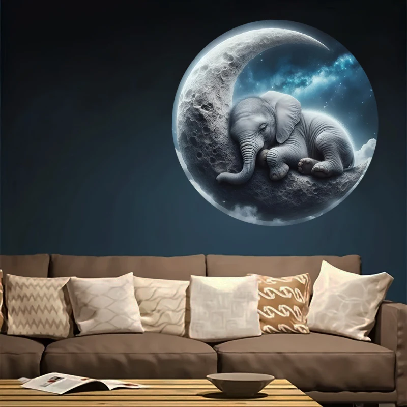 USB atmosphere decorative night light, moon and elephant, 360° rotatable portable LED light, home wall projection