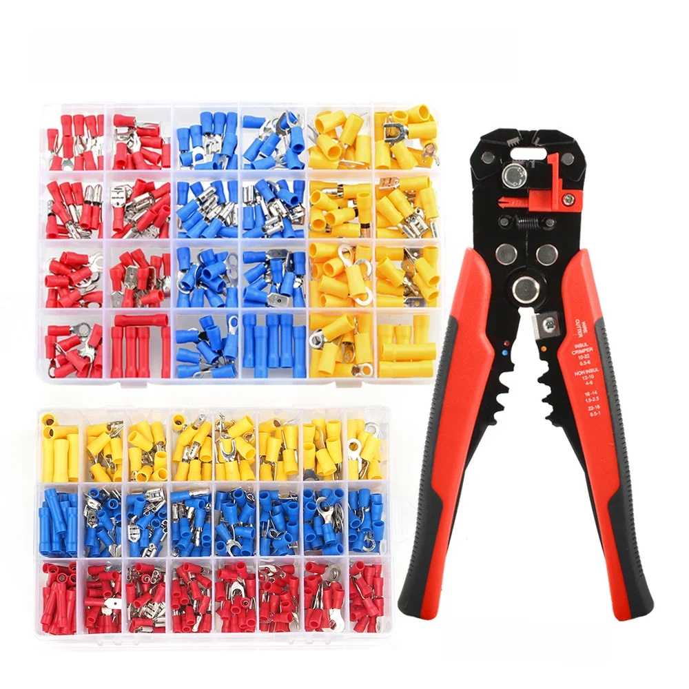 225/400/700/800 pièces bornes en PVC connecteur de câble isolé fil électrique sertissage bout à bout anneau cosses de fourche Kit roulé ou dénudeur de fil
