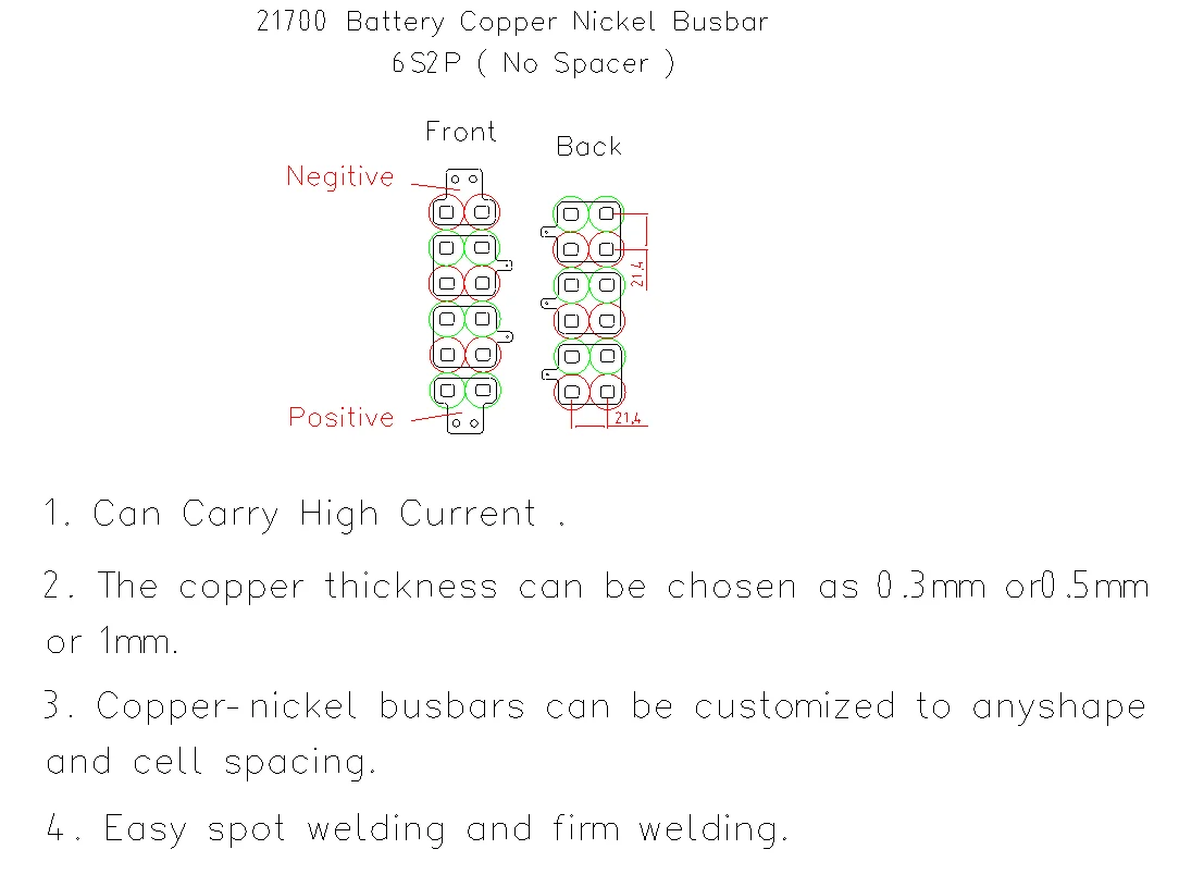 WELLGO 6S2P Copper Busbar for 21700 Battery Pack | Drone Battery Accessory, High Current Capacity, Easy Spot Welding
