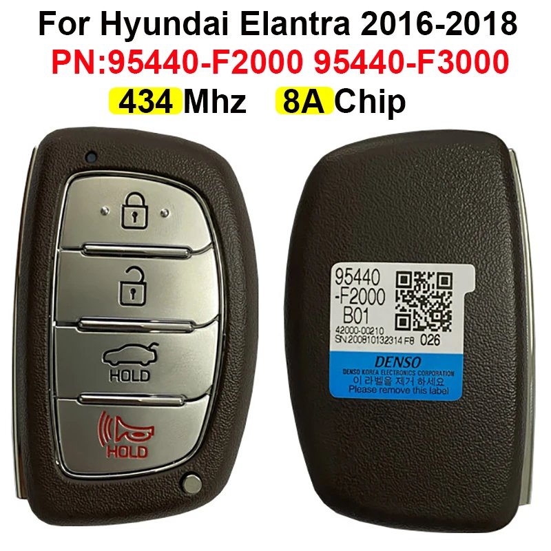 CN020148 Aftermarket 4 Button For Hyundai Elantra 2016-2018 Proximity Smart Key Fob 433Mhz CQOFD00120 95440-F2000 95440-F3000