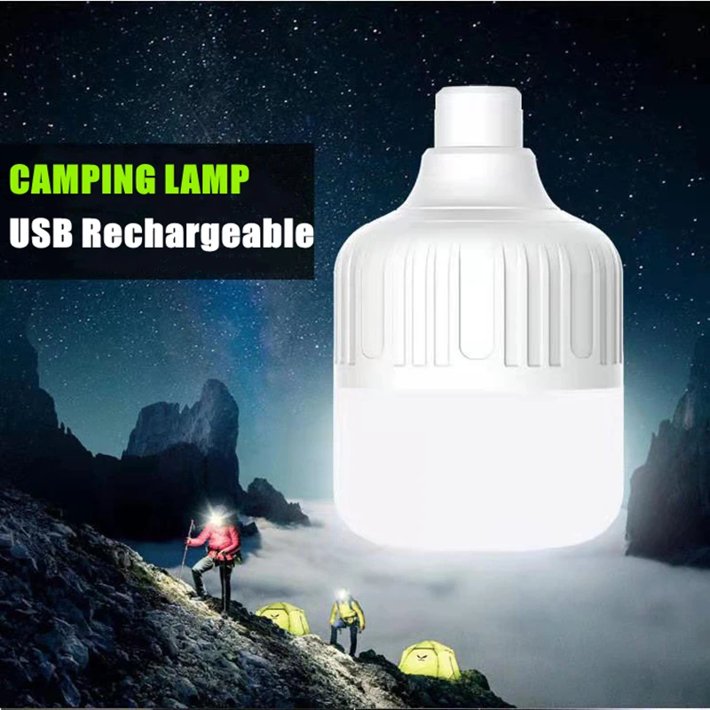 Lampe de secours LED aste par USB, lanternes portables avec crochet, lampe de camping, lumière de travail en plein air, ampoule de batterie pour