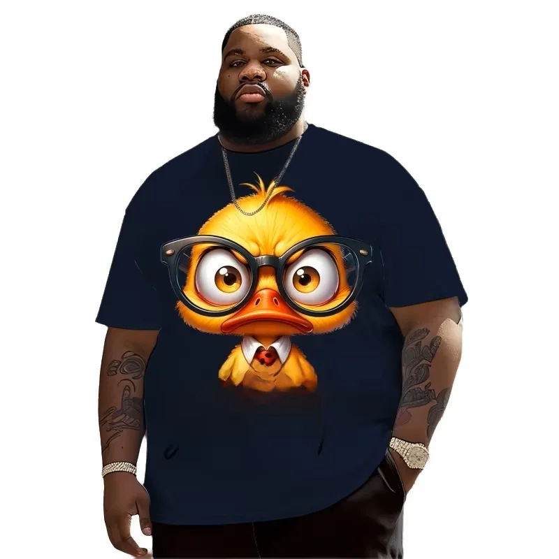 

Мужская футболка больших размеров темно-синего цвета с забавным принтом утки в очках, повседневная свободная футболка с короткими рукавами