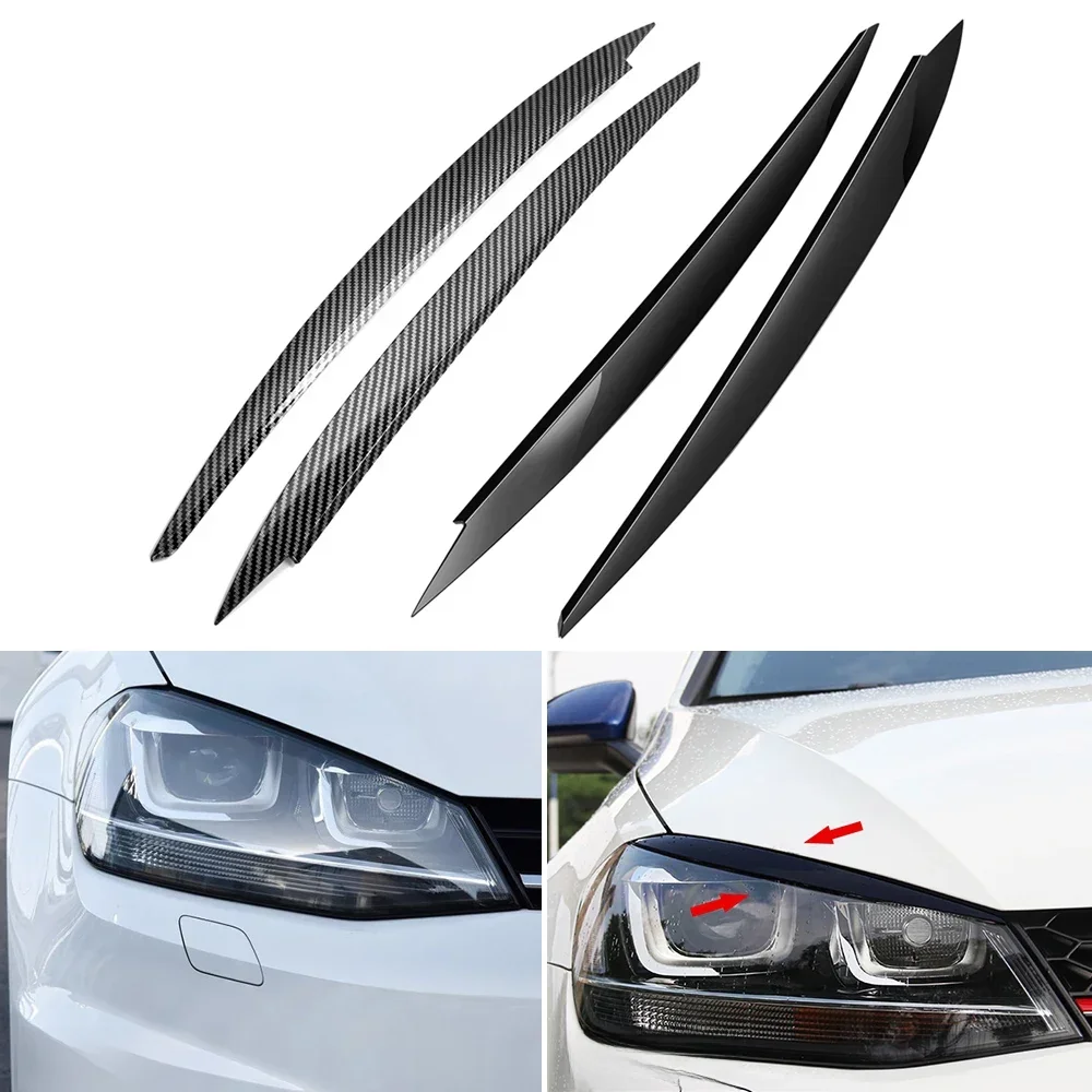 2 pièces pour VW Golf 7 Vii Gti GTd R MK7 2013-2017 phare sourcil paupière couverture garniture ABS Fiber de carbone frappant