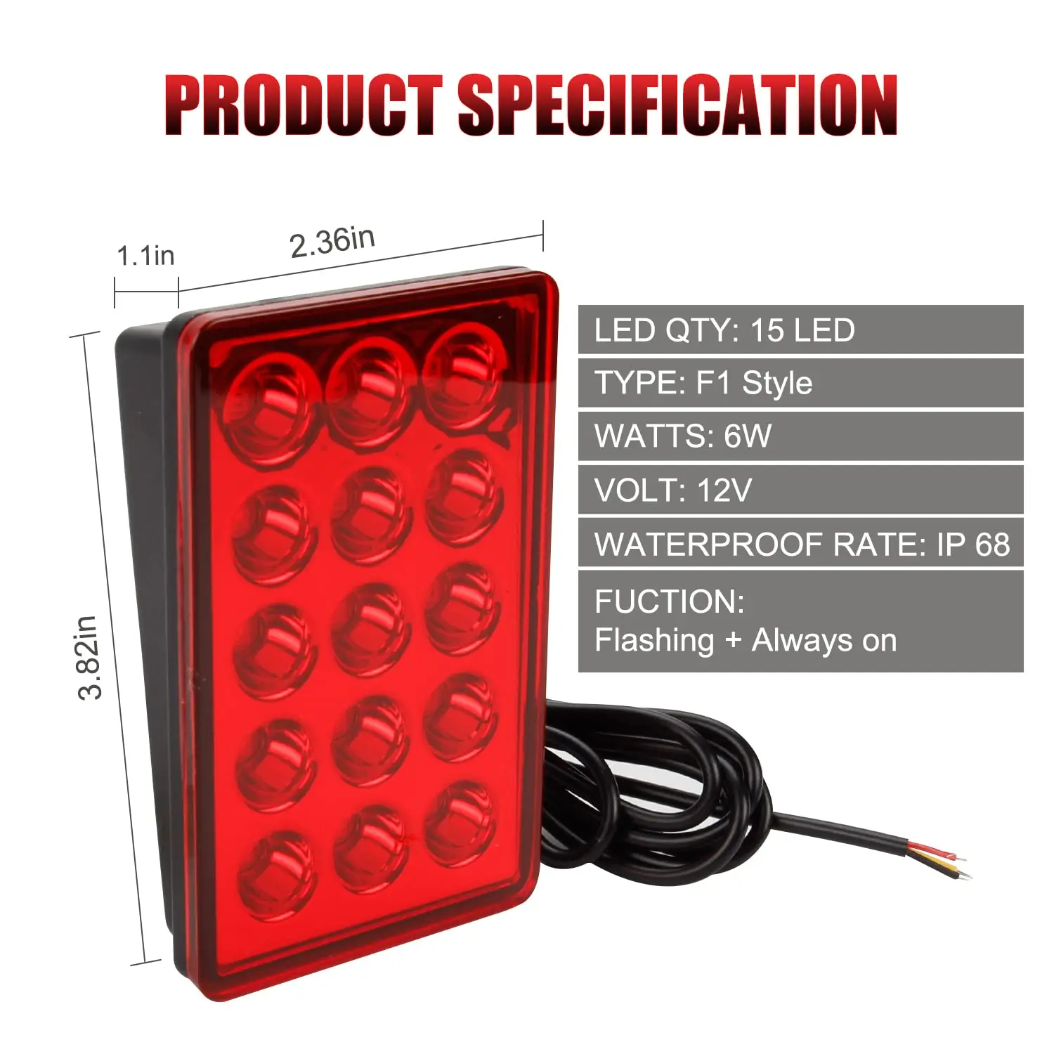 F1 Style Led Brake Pilot Lights 12V 15led Rear Tail Lights Auto  Flash Warning Reverse Stop Safety Signal Lamps For Car SUV Moto