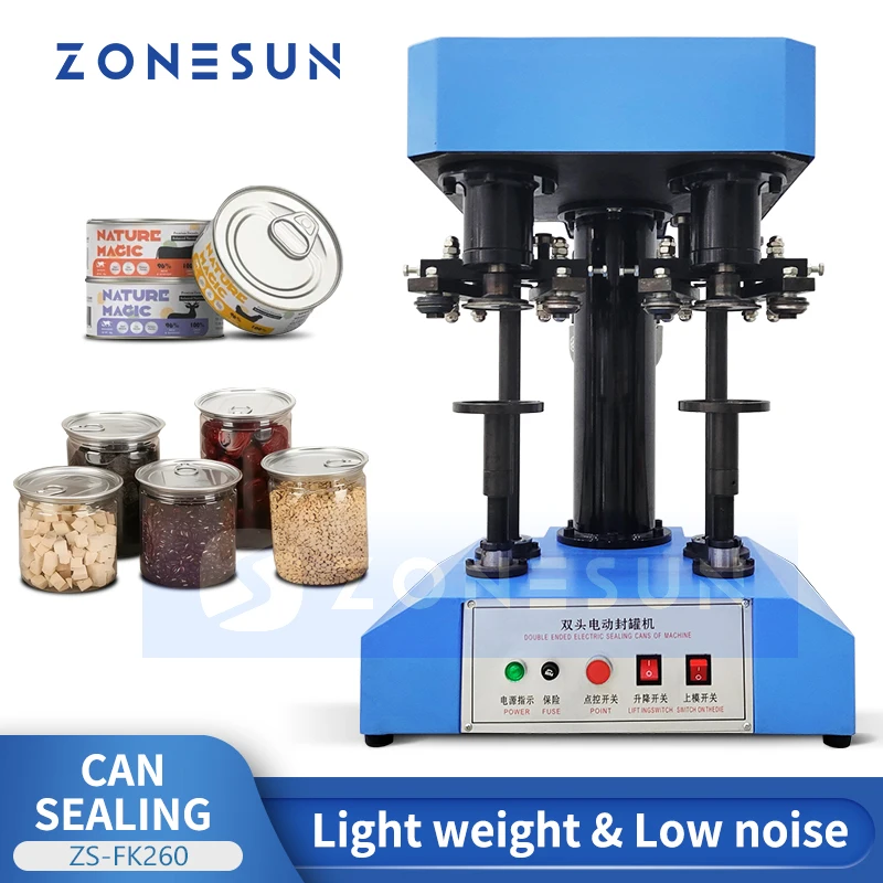 

ZONESUN Semi Automatic Electric Can Sealing Machine Double Heads Beer Tin Can Seamer Bench Top Cannular Sealer ZS-FK260