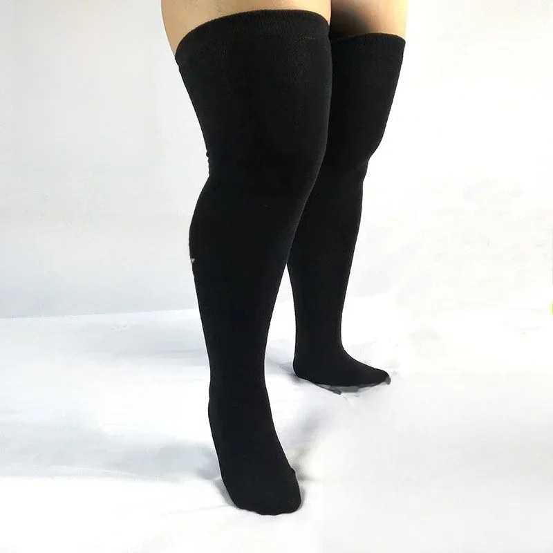 Podkolanówki damskie plus size, pończochy za kolano, duże, długie, białe skarpety, czarne pończochy w paski, rozmiar 3XXXXXL — zdjęcie 2