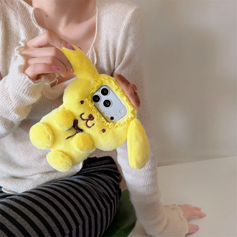 

New Cute Cartoon Plush Shell Pudding Dog Plush Phone Case Full Package Suitable for iPhone 17 Pro Max/13/14/15/16 Pro Max Anti D