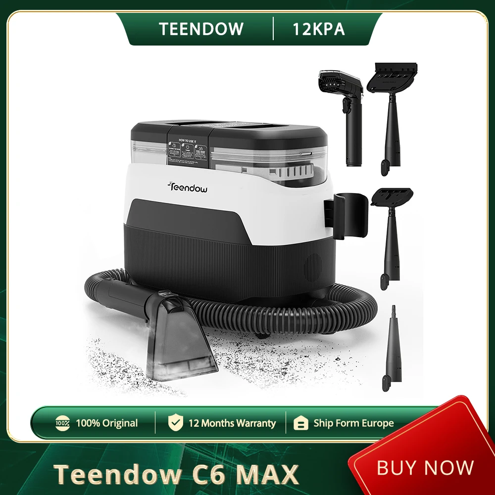 Teendow C6 MAX Pulitore 3 in 1 per tappeti e tappeti 1650 W a vapore, aspirazione 12000 Pa, doppi carri armati, adatto ai animali domestici, ugelli multipli