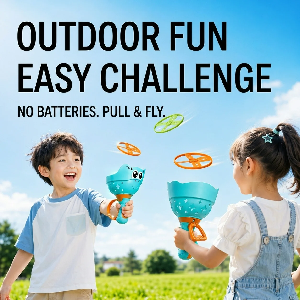 Mquduo Flying Disc Catapult Launcher Toy for Kids, Pull & Fly Outdoor Sports Game, Hand Eye Coordination Training Toy Gifts