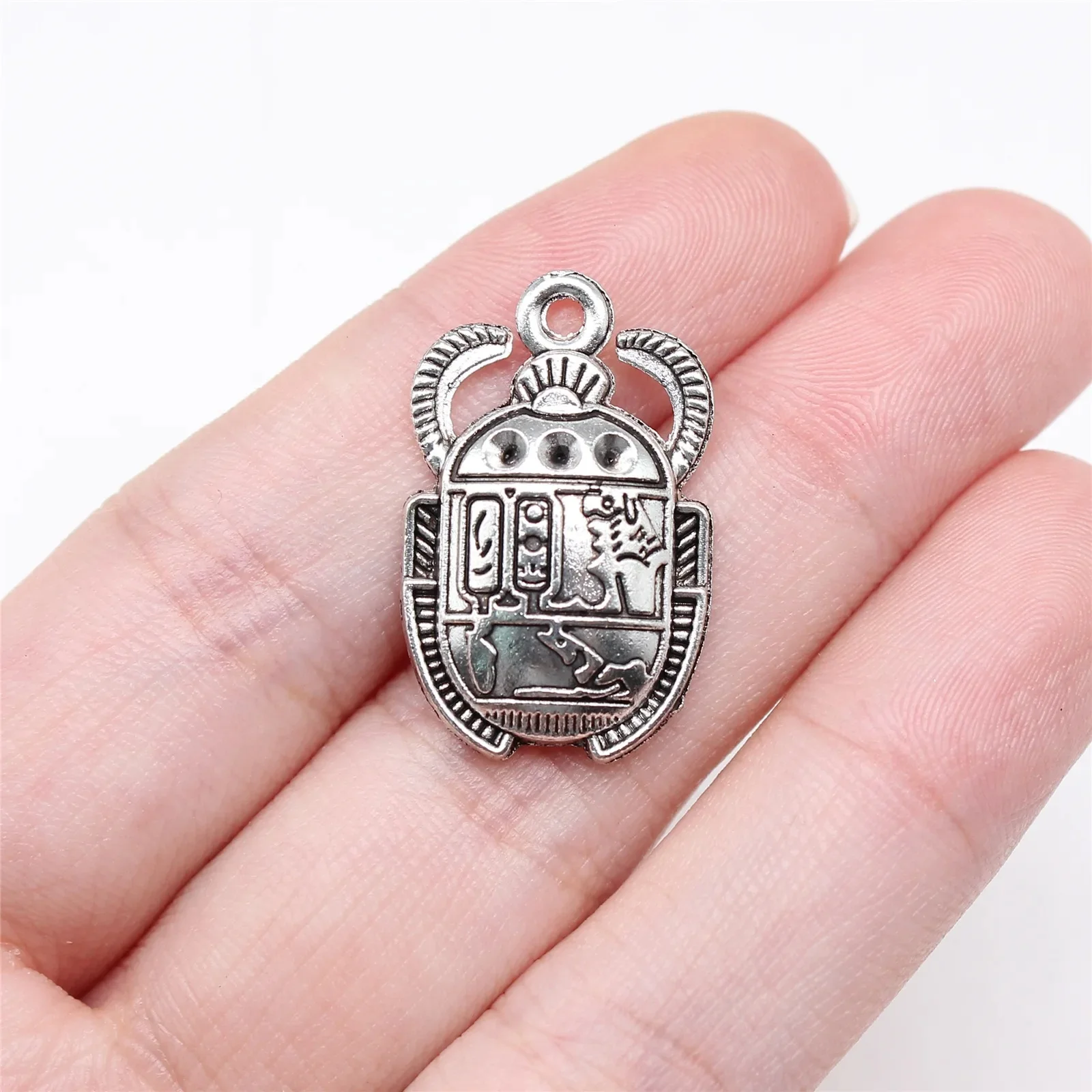 WYSIWYG 10 pièces 25x16mm couleur argent Antique antique égyptien scarabée pendentif à breloques pour bijoux à bricoler soi-même faisant des résultats de bijoux