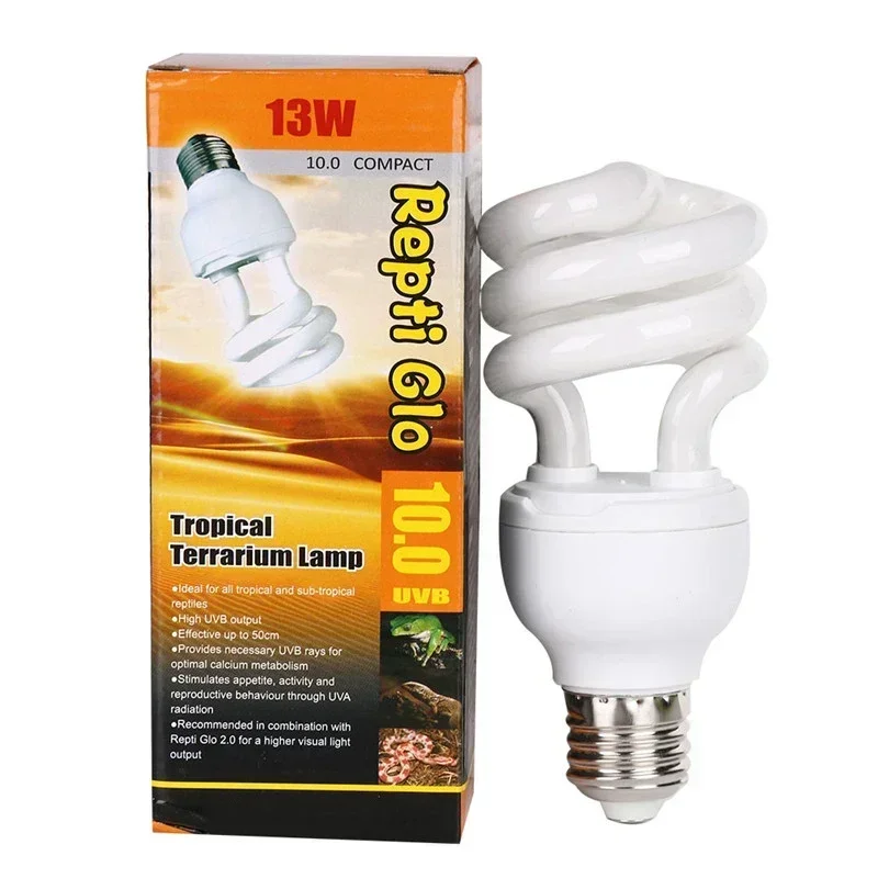 5.0 10.0 lâmpada para répteis uvb, 13w, raios uv, economia de energia, terrário, tartaruga, lagarto, cobra, anfíbio, lâmpada de aquecimento, luz de