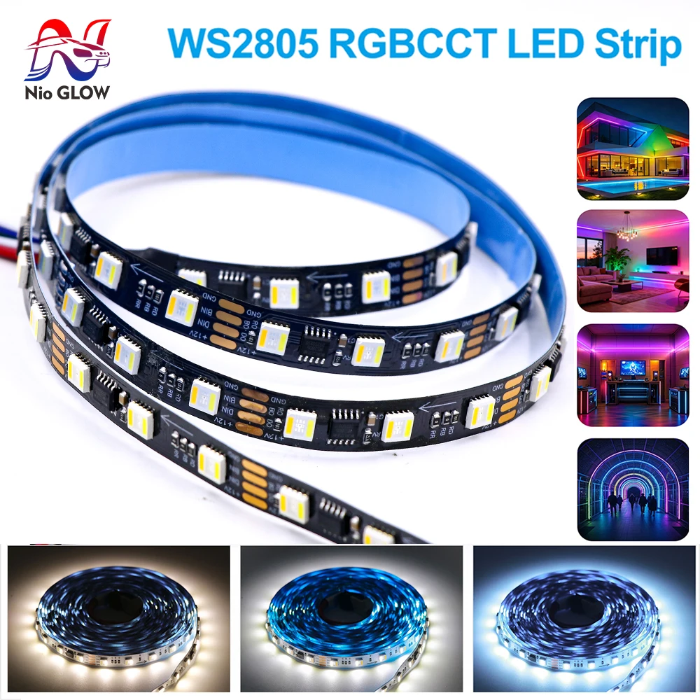 

12V 24V WS2805 Addressable RGBCCT LED Strip 5050 RGBIC CW WW 60LED/m Flexible Addressable Light