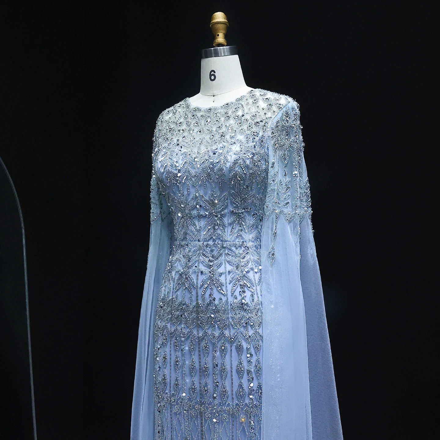 Sharon Said Luxuriöses Dubai Champagner Meerjungfrauen-Abendkleid mit Cape-Ärmeln Arabisches Formelles Hochzeits-Party-Ballkleid SS044 Maßanfertigung – Detail 12