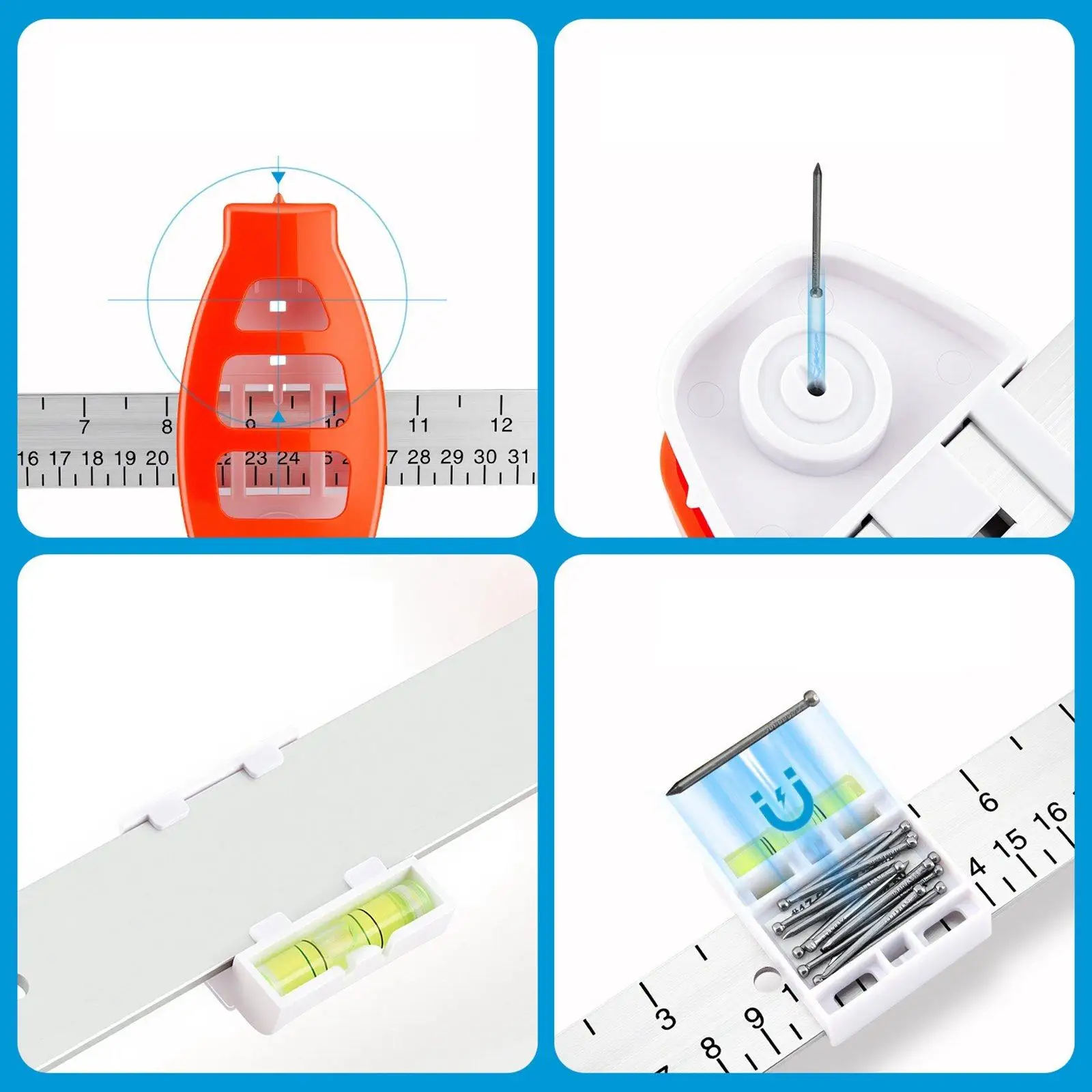 Picture 5: Picture Hanging Level Ruler Tool Frame Positioning Balance Tool Versatile Wall Decor for Hole Marking and Measuring Angle Ruler