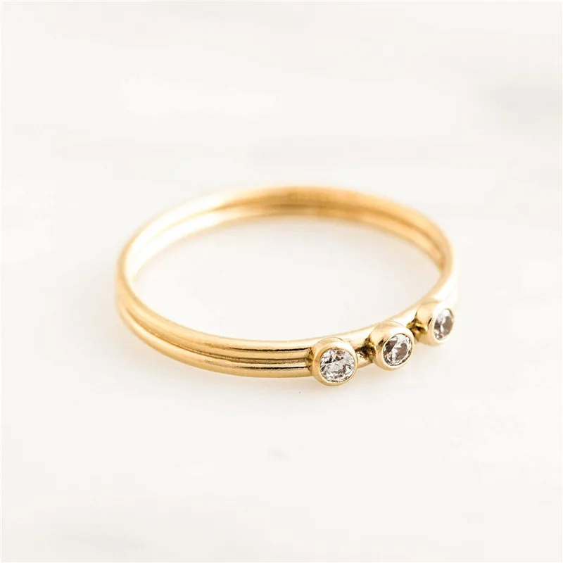 14K Gold Filled Triple Diamond Ring Knuckle Ring Minimalism Gold Cubic Zirconias Jewelry Boho Ring For Women