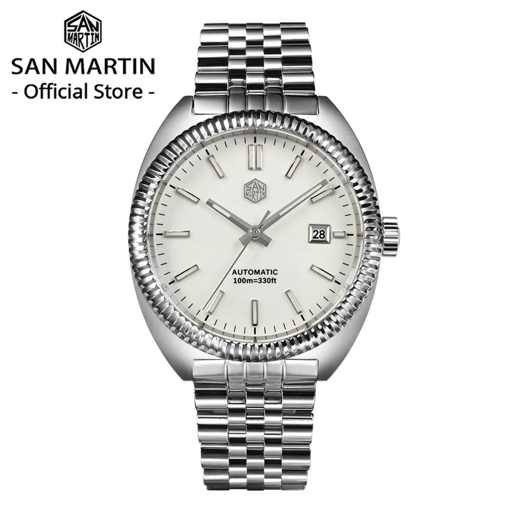 San Martin 40mm Sport Style Emaille Zifferblatt Original Design Luxus Herrenuhr YN55 Automatische mechanische Saphir 100m SN0069 Reloj