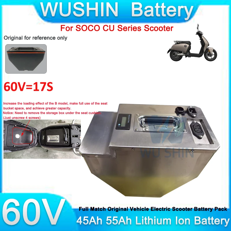 Lithium Replacement Original Battery 60V 45Ah 55Ah Electric Scooter Battery for Super Soco CU Series Scooter High Power