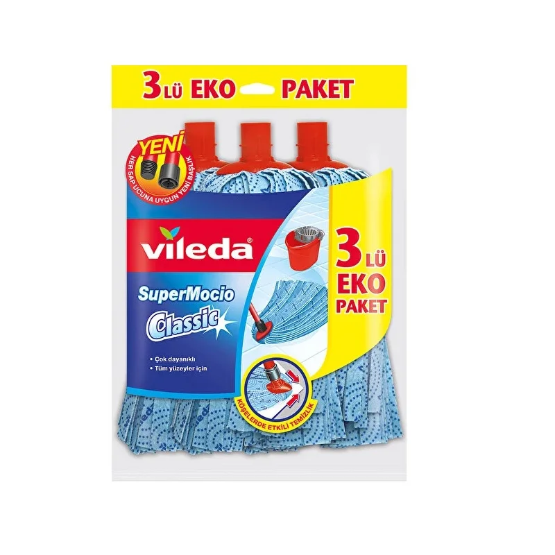 Vileda, Classic Replacement Mop 3-Piece Advantage Pack, Supermocio Durable Economical, For All Surfaces