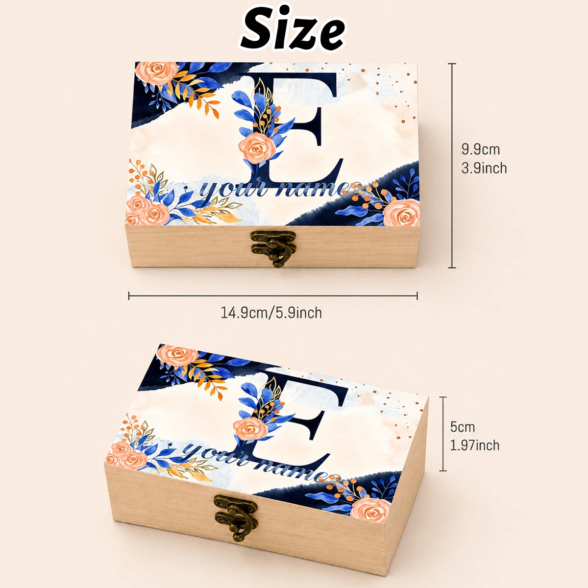 Custom Wooden Keepsake Box, Personalized Memory Box, Floral Initial Storage, Customized Name Gift.