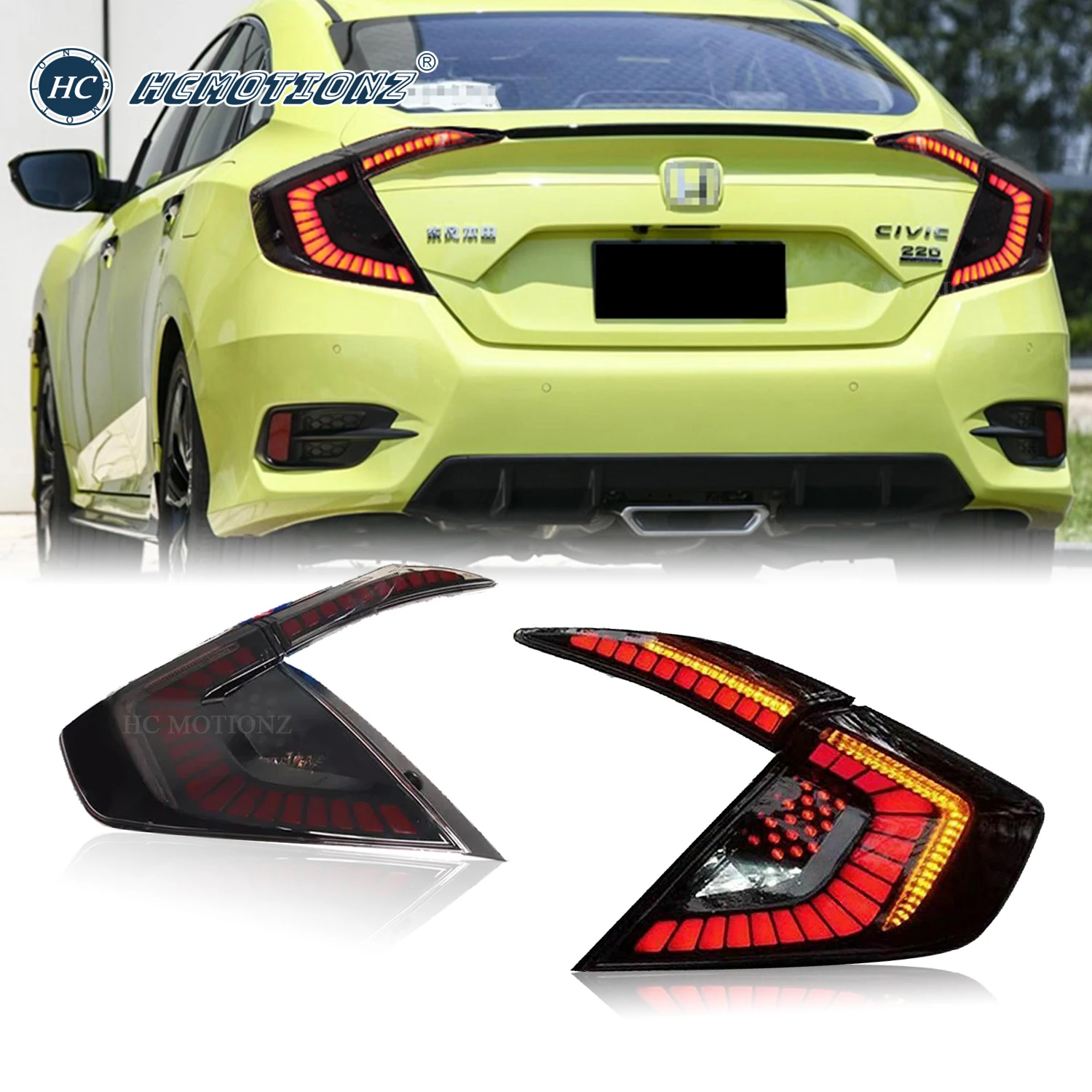 

HCMOTIONZ LED Tail Lights Assembly for Honda Civic 2016-2021 DRL Cool Refitted Car Rear Lamp Styling Rear Lights Accessories