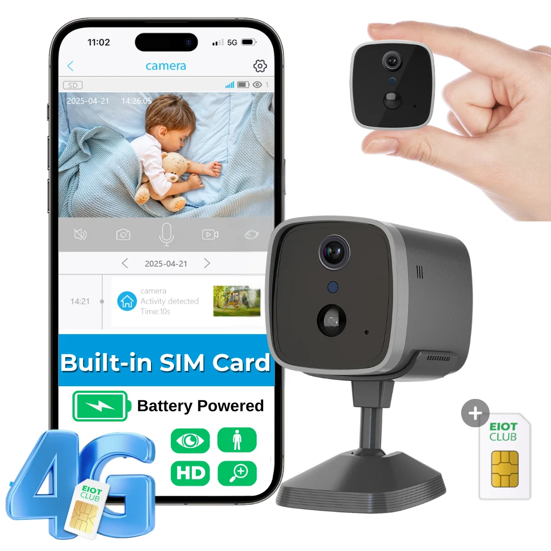 

Мини-беспроводная камера безопасности 4G с SIM-картой, питанием от батареи, ночным видением, обнаружением человека, скрытой камерой для использования в помещении и на открытом воздухе
