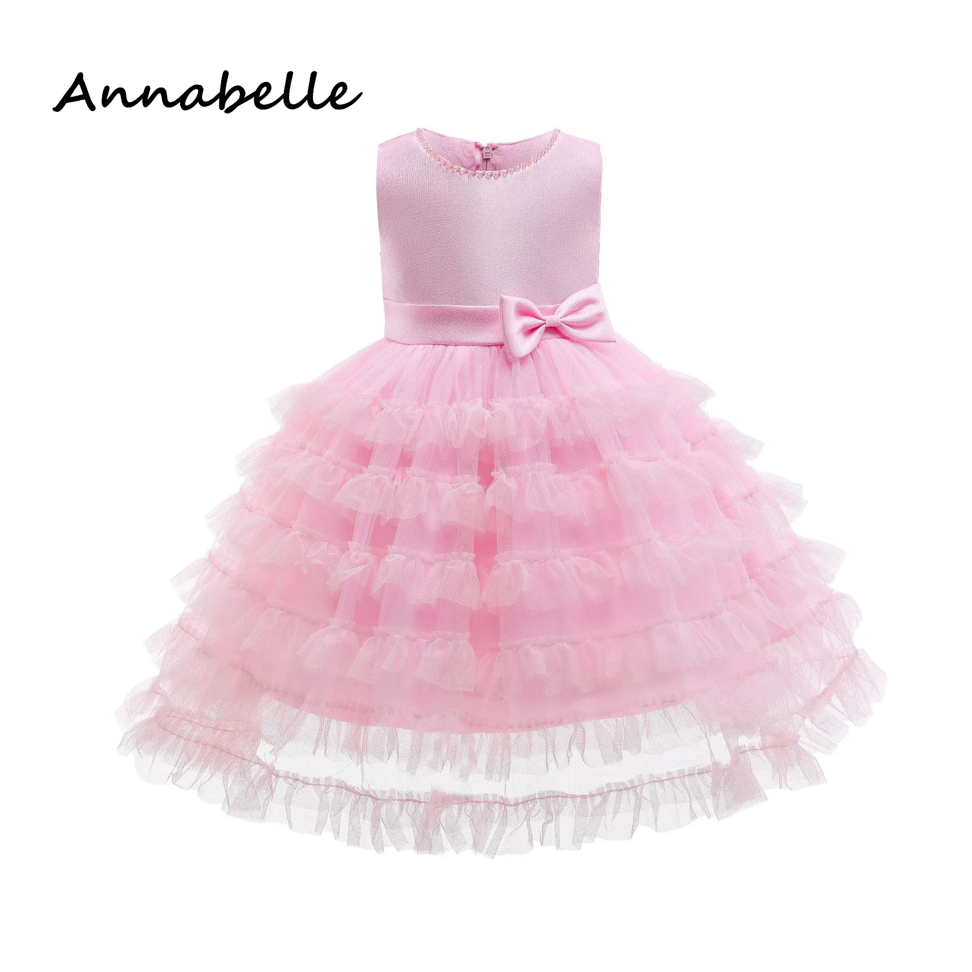 Annabelle Flower Girl Dress Gown Kids Birthday Party Wedding Party Short Sleeve Puffy Luxury Dresses for Kids 2024New