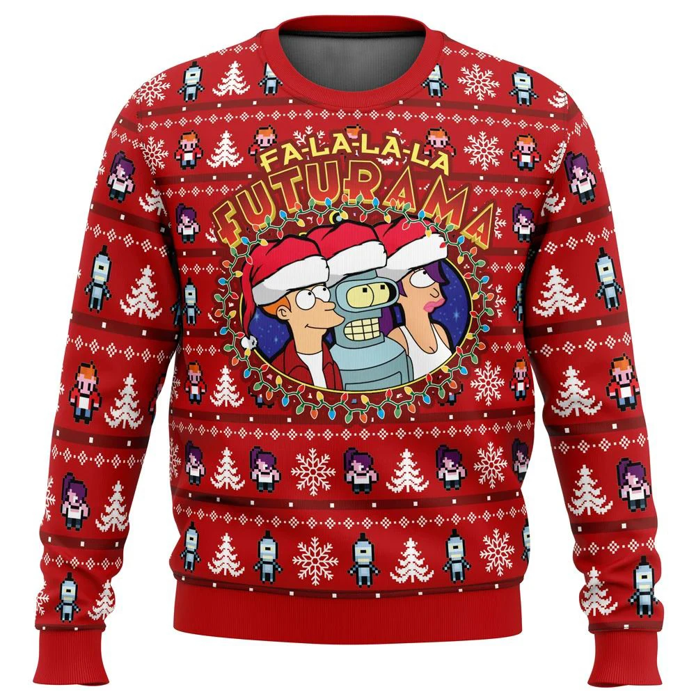 Fa-La-La-La Futurama suéter navideño feo dibujos animados Anime mujeres hombres pulóver Tops nueva moda pareja Sudadera con capucha