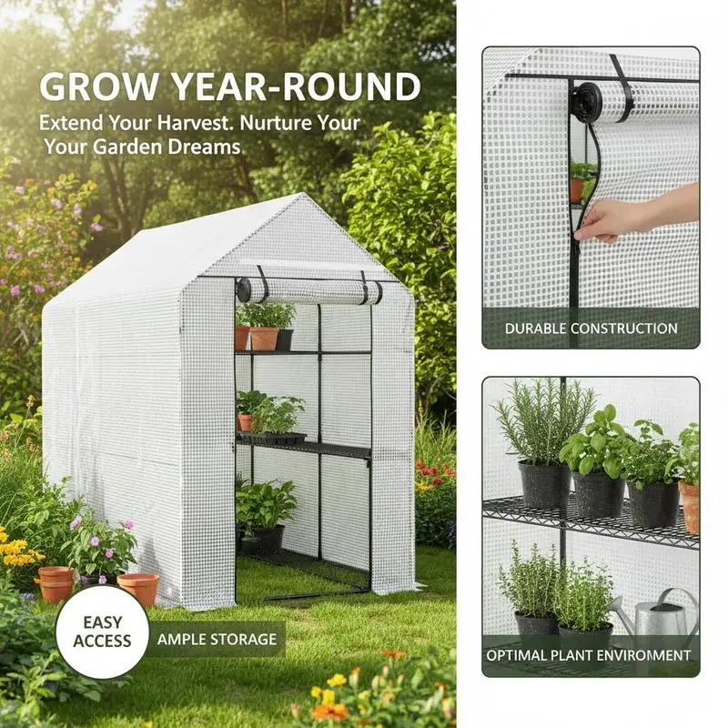 Serre de jardin Steeple 6 x 4 x 6 pieds pour la culture de semis, la plantation en arrière-cour et les fleurs en pot, avec 2 étagères et fermeture éclair enroulable