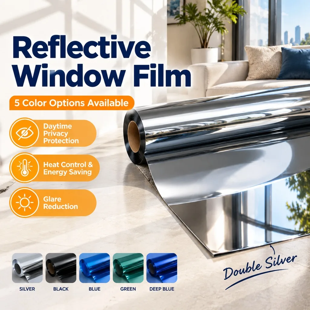 One Way Mirror Window Film Roll Silver Black Blue Green Static Cling Heat Block Anti Glare UV Block Privacy for Home Car