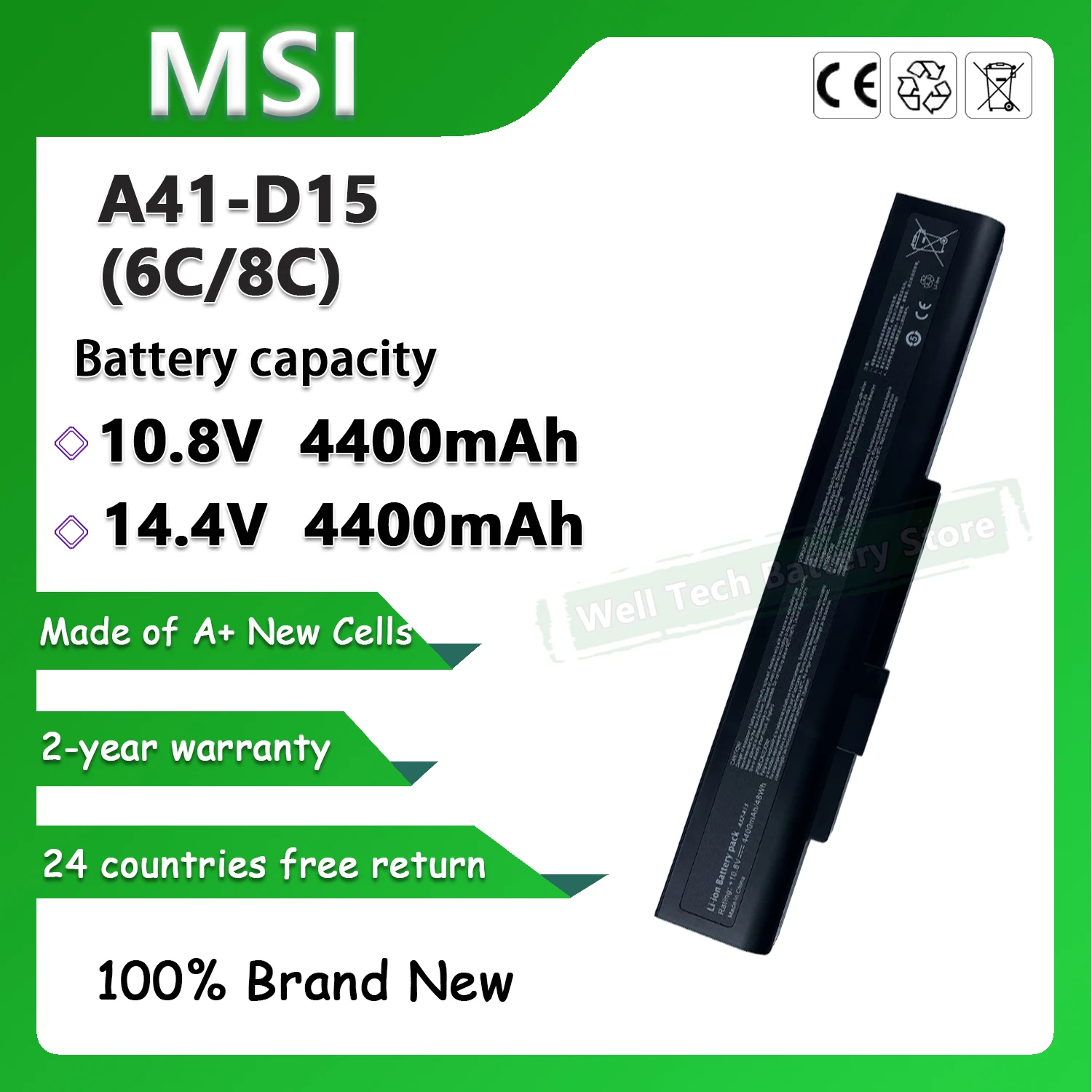 6CELL/8CELL A32-A15 Аккумулятор для ноутбука MSI A6400 CR640 CR640DX CR640MX I CR640X CX640 CX640DX MEDION Akoya E6201 E6221 E6222.